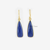 Blue Lapis Lazuli 8x24mm Pear Gemstone Earrings, 18k Gold Plated Sterling Silver Earrings, Hook Earrings, Drop Dangle Earrings, Vintage Gift
